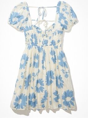 American Eagle blue floral babydoll fit and flare summer mini dress Size L 🌿
